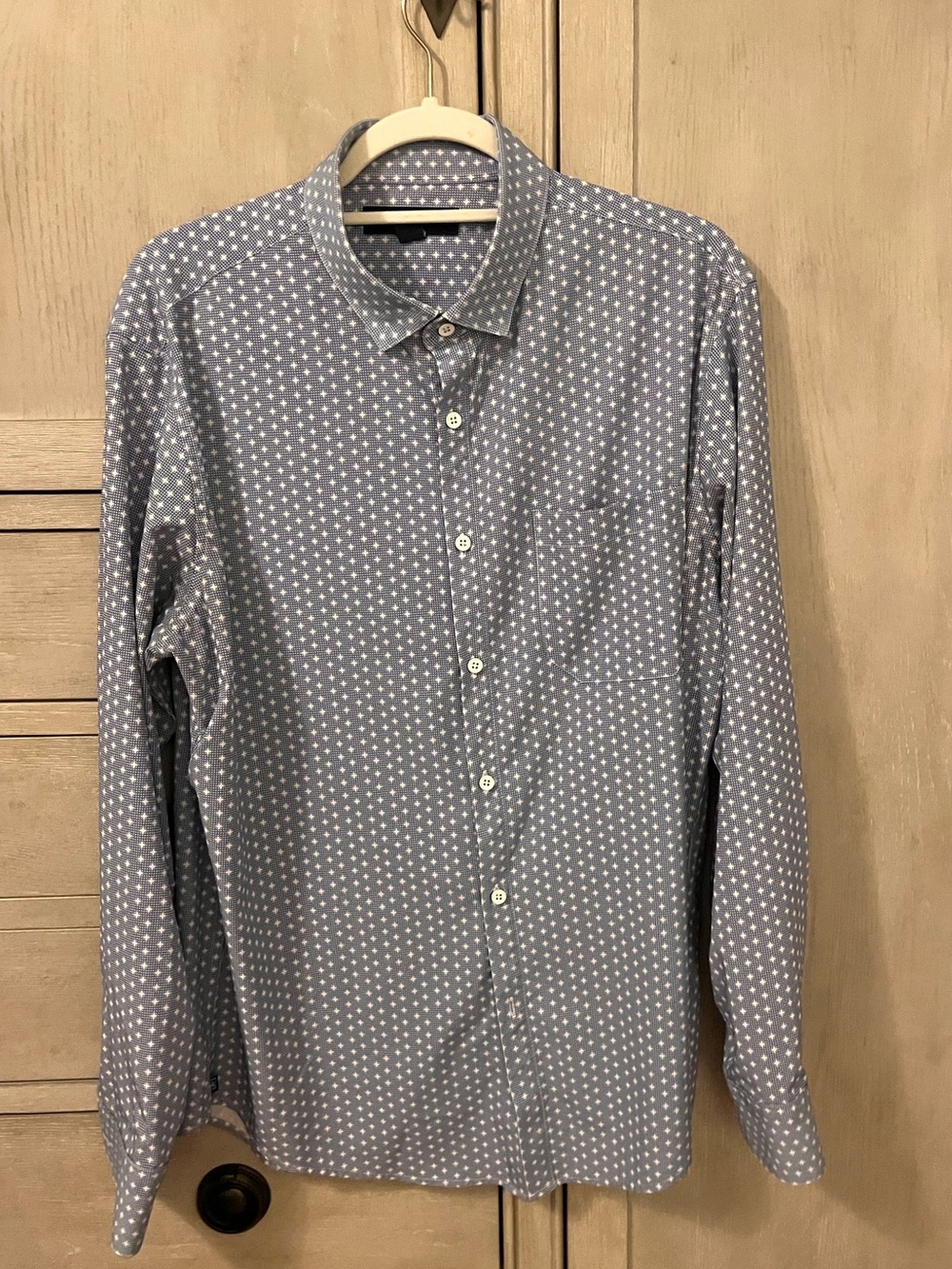 Mizzen & Main Men's Blue Patterned Long-Sleeve Button-Down Shirt